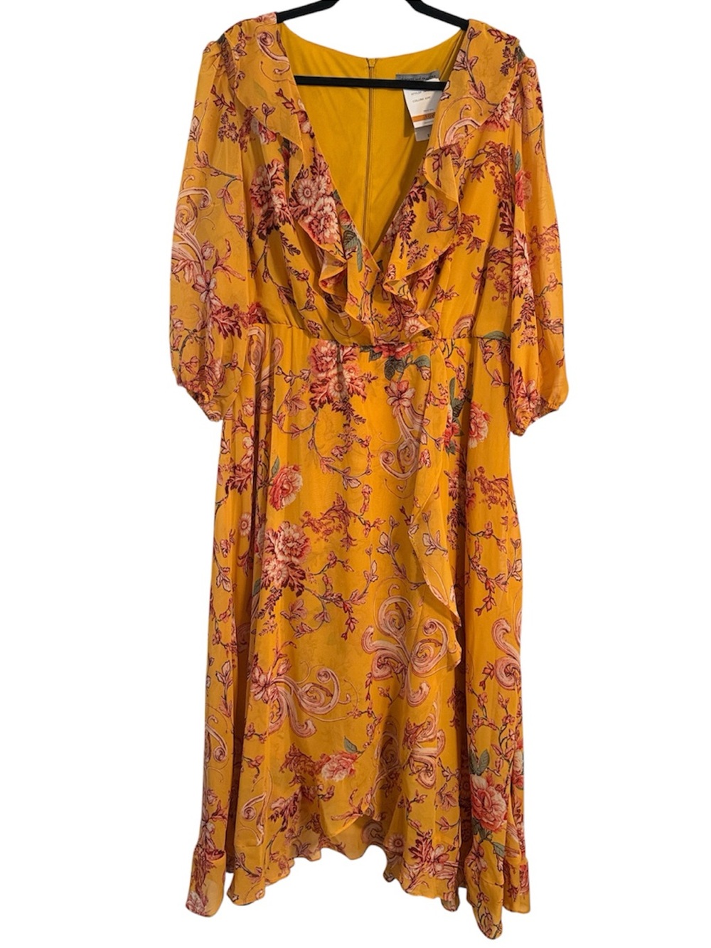 Danny and Nicole Mustard Yellow Floral Print High Low Dress NWT